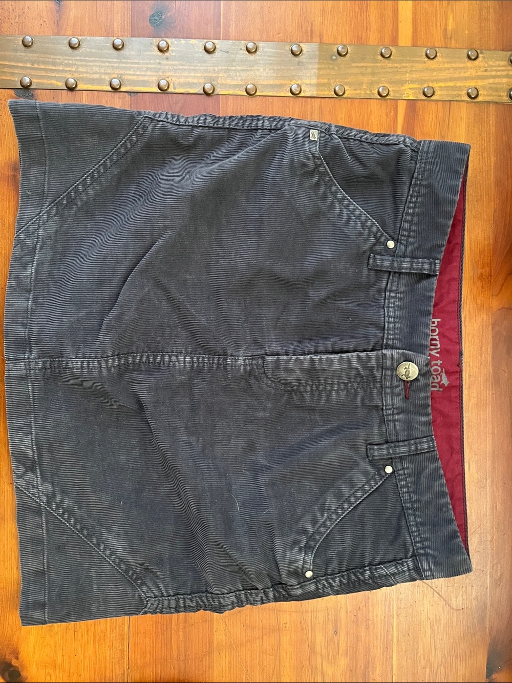 Horny Toad Black Corduroy Mini Skirt with Burgundy Lining